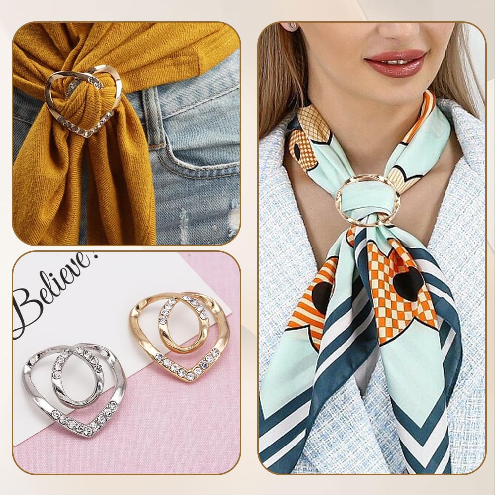 4PCS Scarf Ring Clip -T-shirt Ties Clips Clothes Corner Knotted Button for Women Fashion Metal Round Circle Shirt Clip Buckle