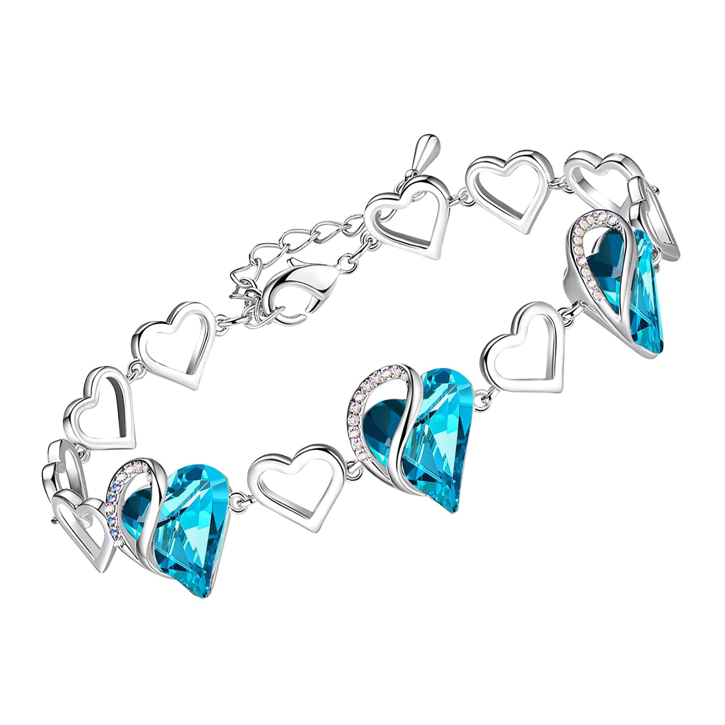Urban Thread Infinity Love Heart Link Bracelets, Birthstone or Healing Stone Crystal Bracelet for Women, Silver Tone Jewelry Gifts for Her, 7-inch Chain and 2-inch Extender