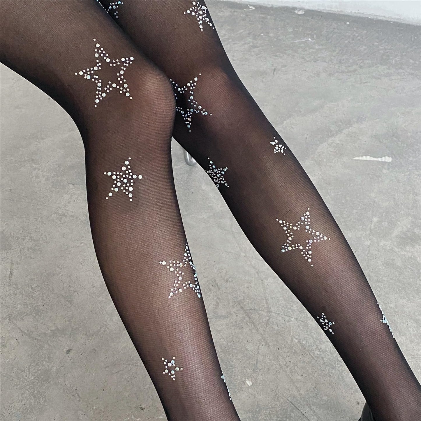 Women's Fishnet Stockings Sparkly Rhinestone Tights Black Glitter Fishnets