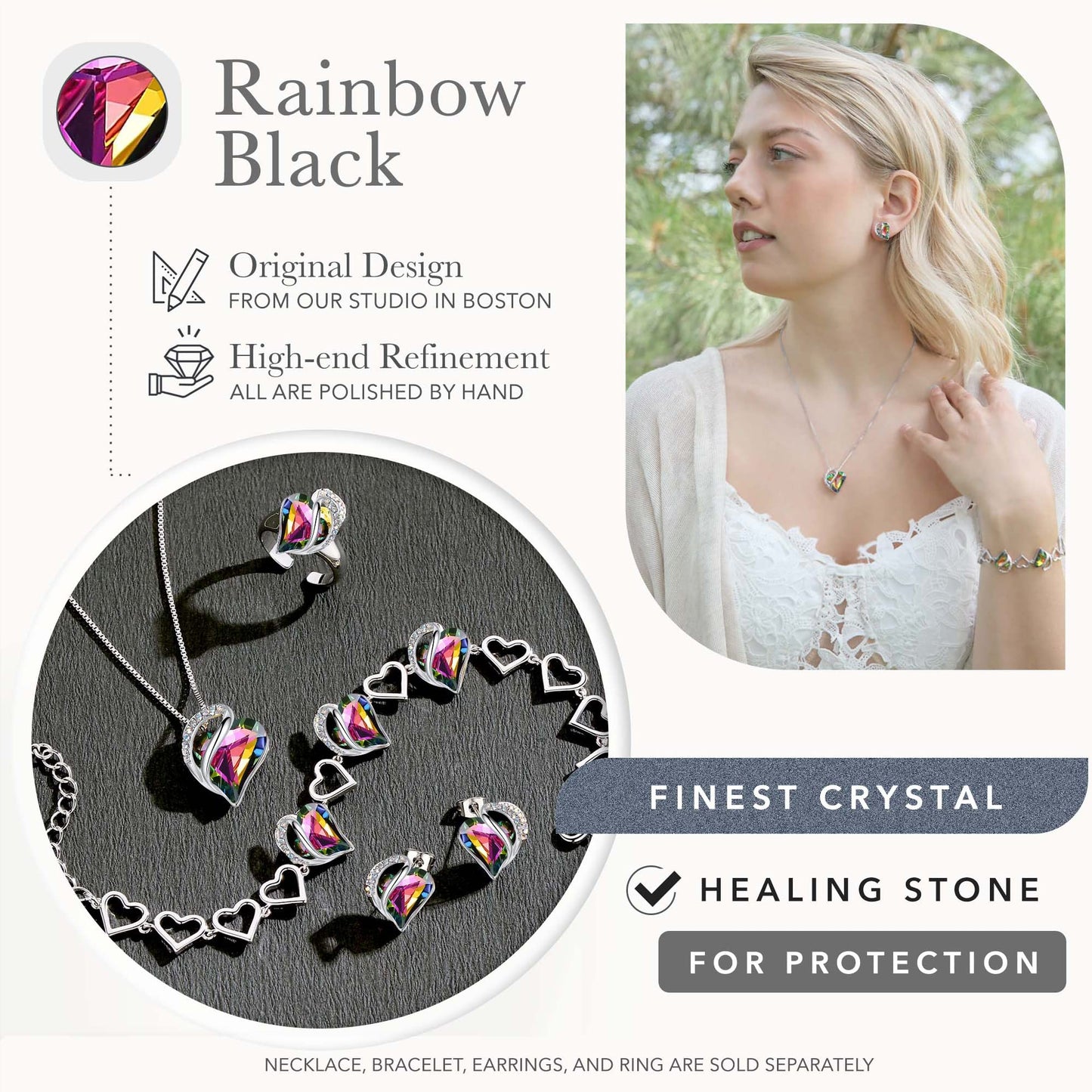 Urban Thread Infinity Love Heart Link Bracelets, Birthstone or Healing Stone Crystal Bracelet for Women, Silver Tone Jewelry Gifts for Her, 7-inch Chain and 2-inch Extender