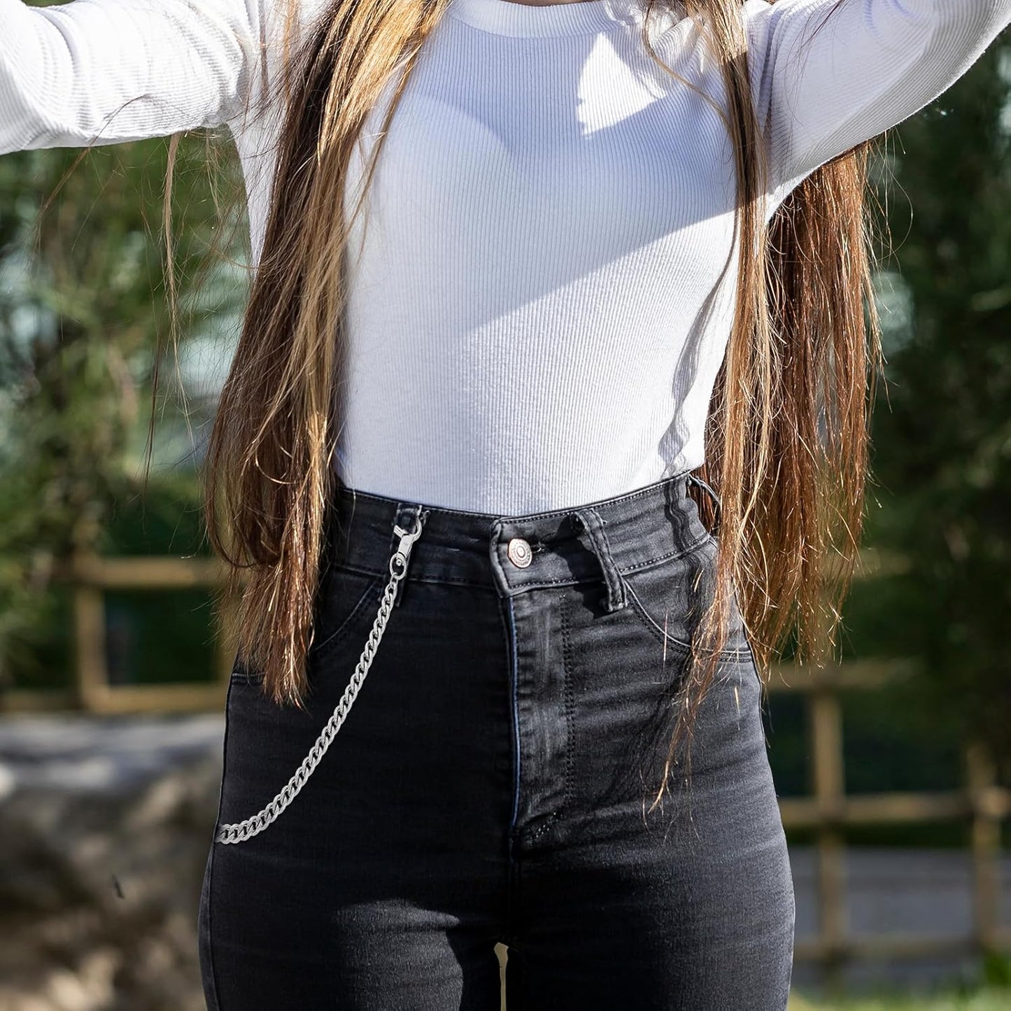 Pocket Chain, Heavy Duty Pants Chain, Punk Hip Hop Goth Wallet Chains with Lobster Clasps for Women Men Clothing Accessories(Silver, 20.08 x 0.39inch)