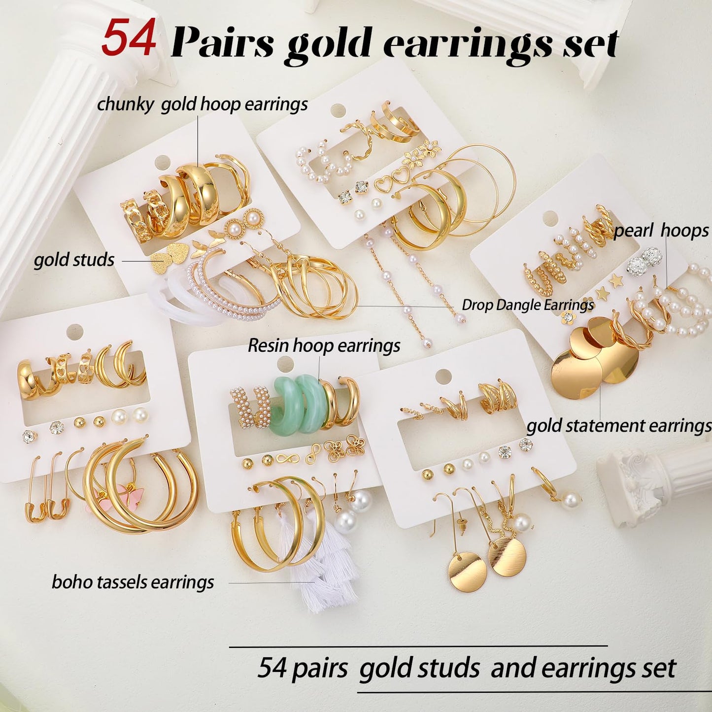 42 Pairs Gold Hoop Earrings Set for Women, Fashion Chunky Pearl Earrings Multipack Twisted Statement Earring Pack, Hypoallergenic Small Big Hoops Earrings for Birthday Party