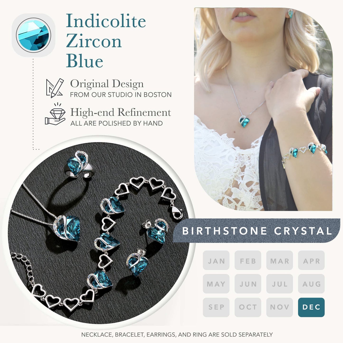 Urban Thread Infinity Love Heart Link Bracelets, Birthstone or Healing Stone Crystal Bracelet for Women, Silver Tone Jewelry Gifts for Her, 7-inch Chain and 2-inch Extender