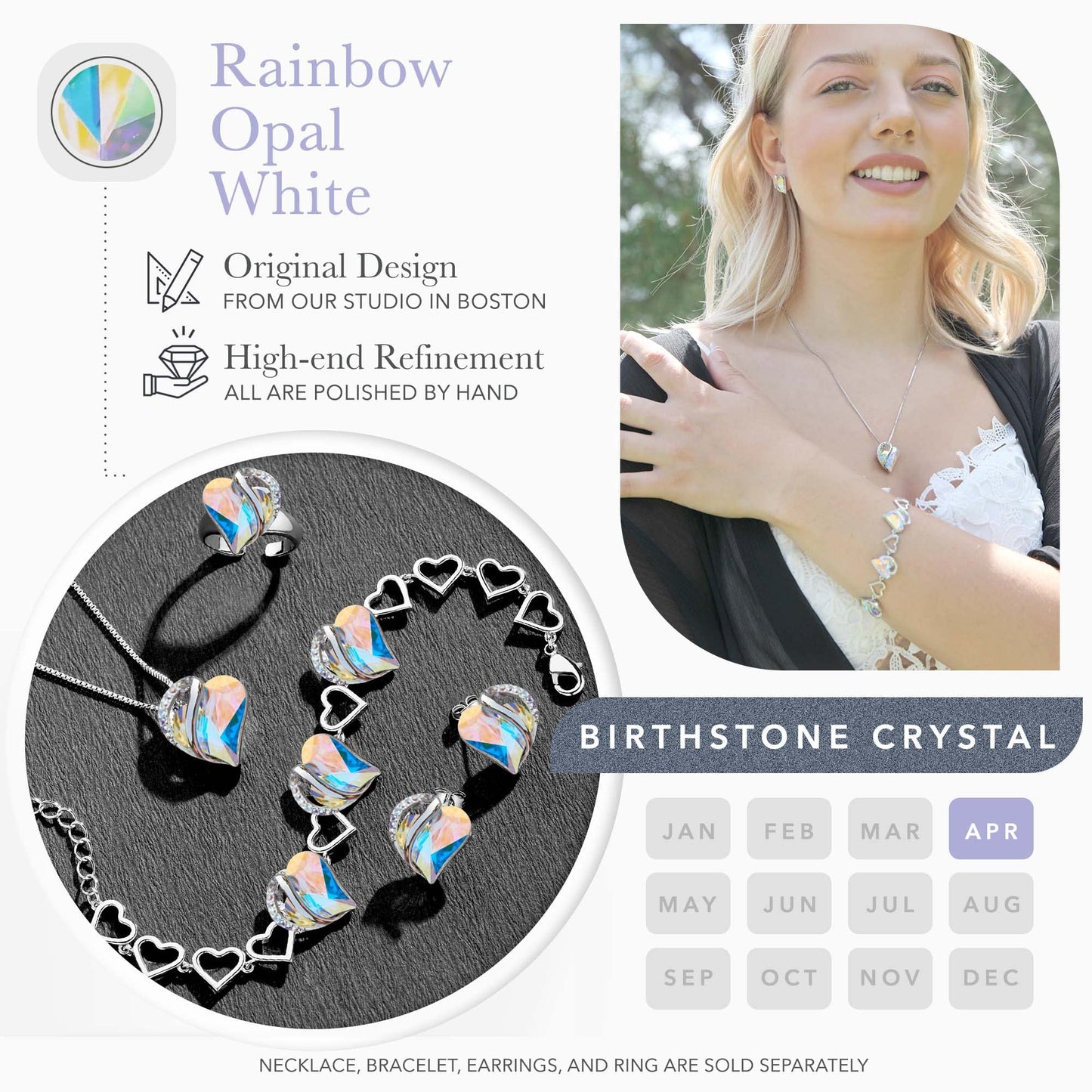 Urban Thread Infinity Love Heart Link Bracelets, Birthstone or Healing Stone Crystal Bracelet for Women, Silver Tone Jewelry Gifts for Her, 7-inch Chain and 2-inch Extender