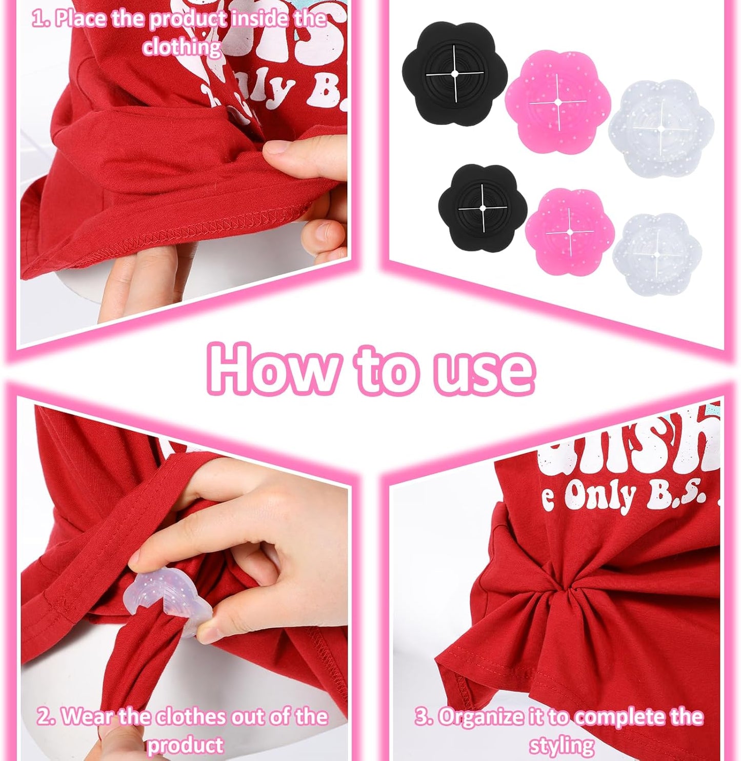 6 PCS Shirt Clips for Women Clothing, Shirt Clip Back Cinch Waist Cincher Clip Concealed Cincher Clip Pants Clips to Tighten Waist Cinch Clips for Dresses, T-Shirts, Women Clothing Fashion Accessories