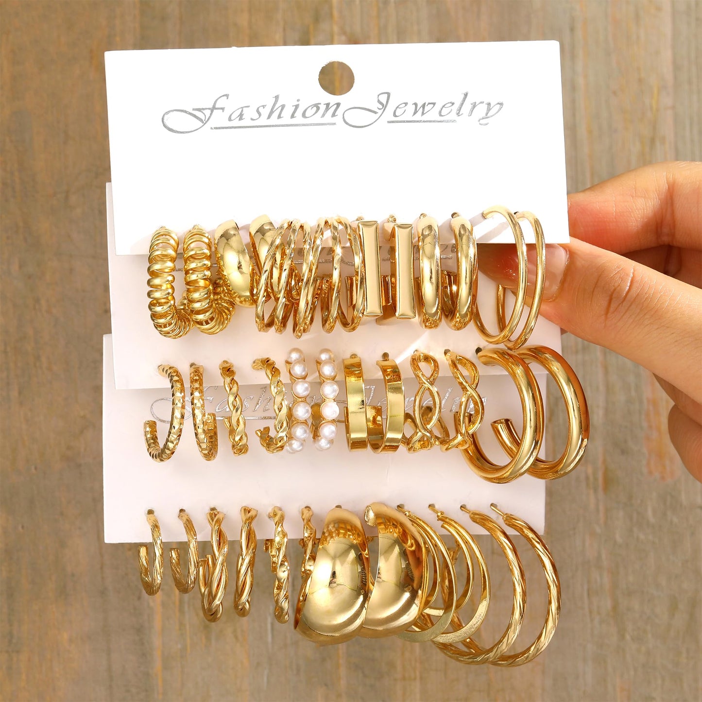 42 Pairs Gold Hoop Earrings Set for Women, Fashion Chunky Pearl Earrings Multipack Twisted Statement Earring Pack, Hypoallergenic Small Big Hoops Earrings for Birthday Party