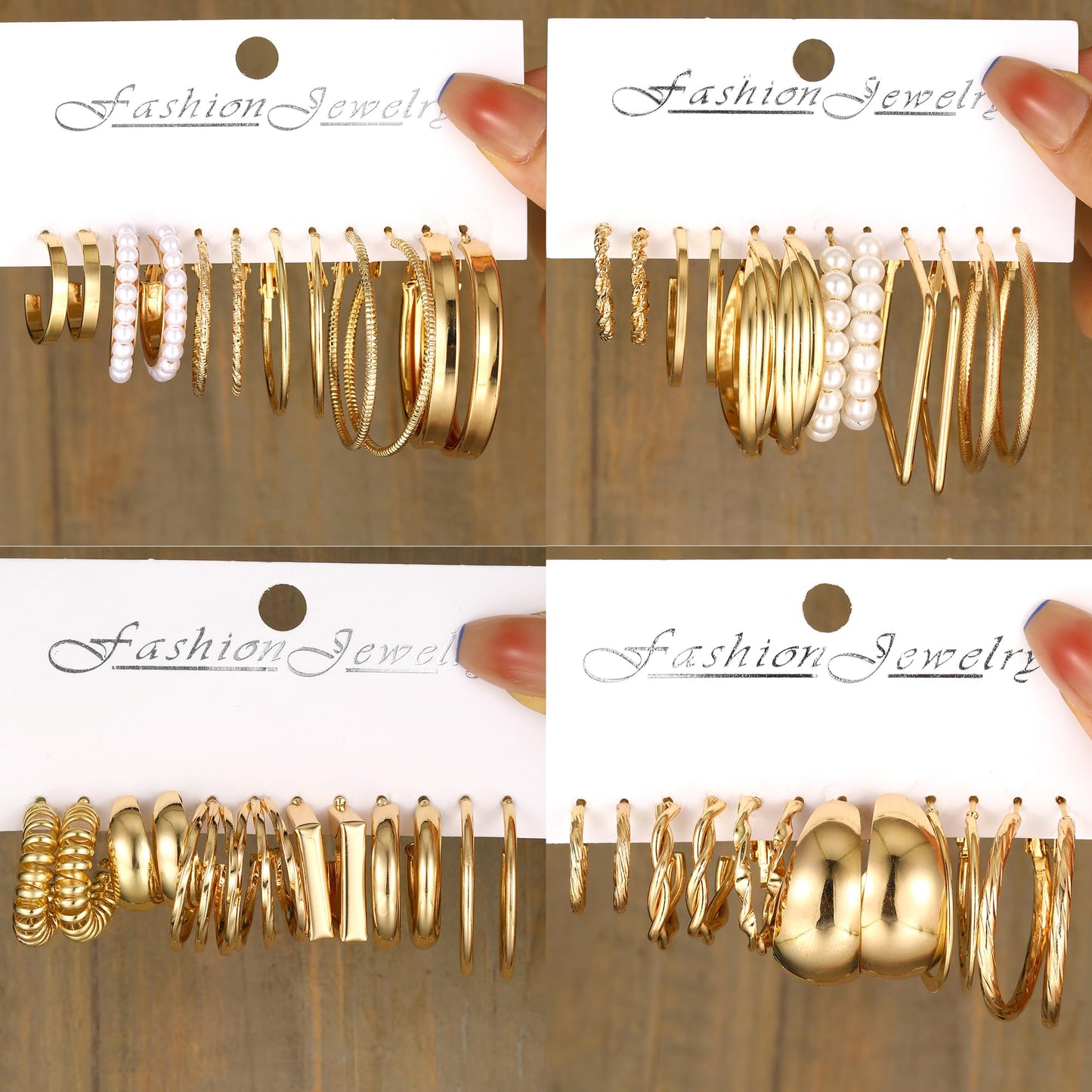 42 Pairs Gold Hoop Earrings Set for Women, Fashion Chunky Pearl Earrings Multipack Twisted Statement Earring Pack, Hypoallergenic Small Big Hoops Earrings for Birthday Party