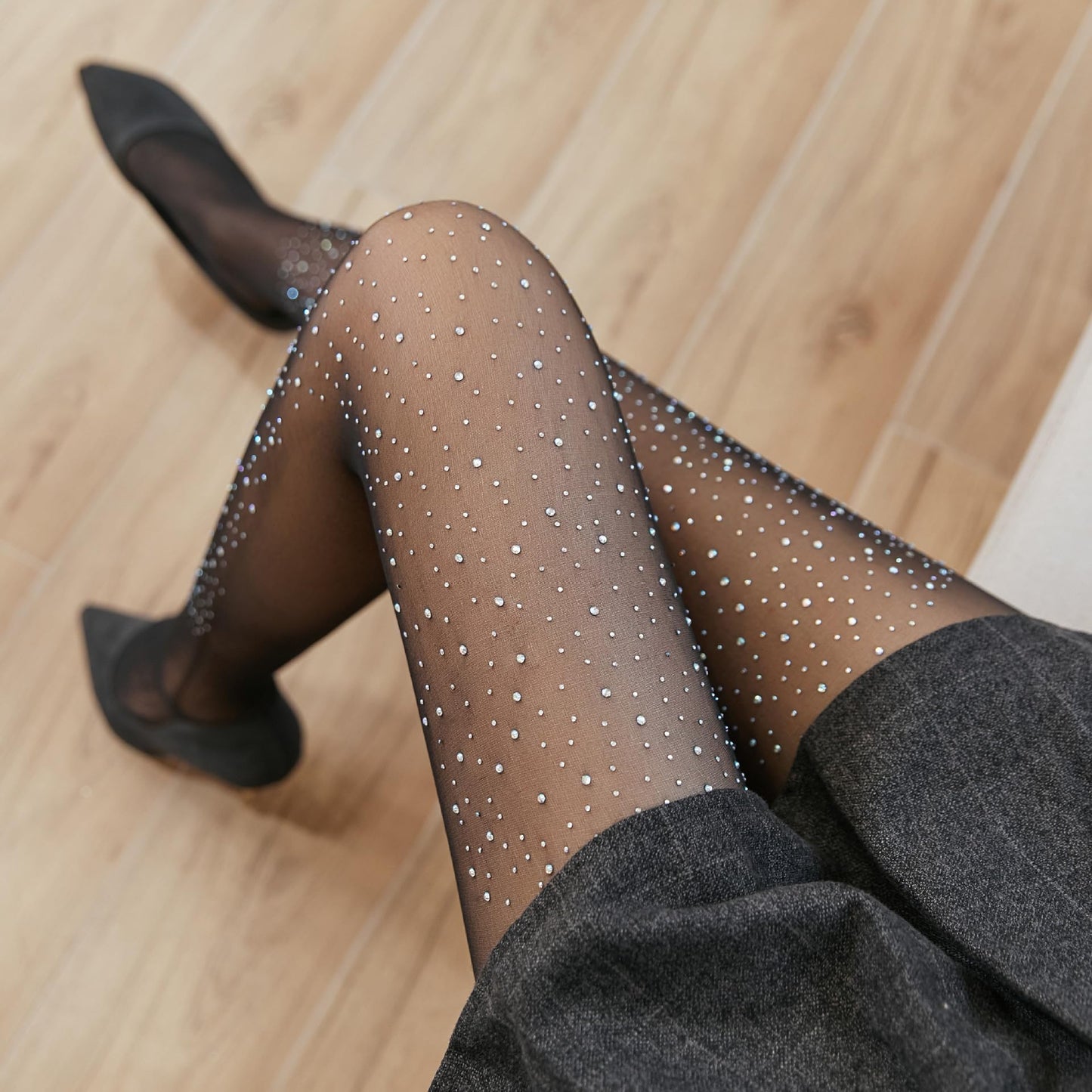 Women's Fishnet Stockings Sparkly Rhinestone Tights Black Glitter Fishnets