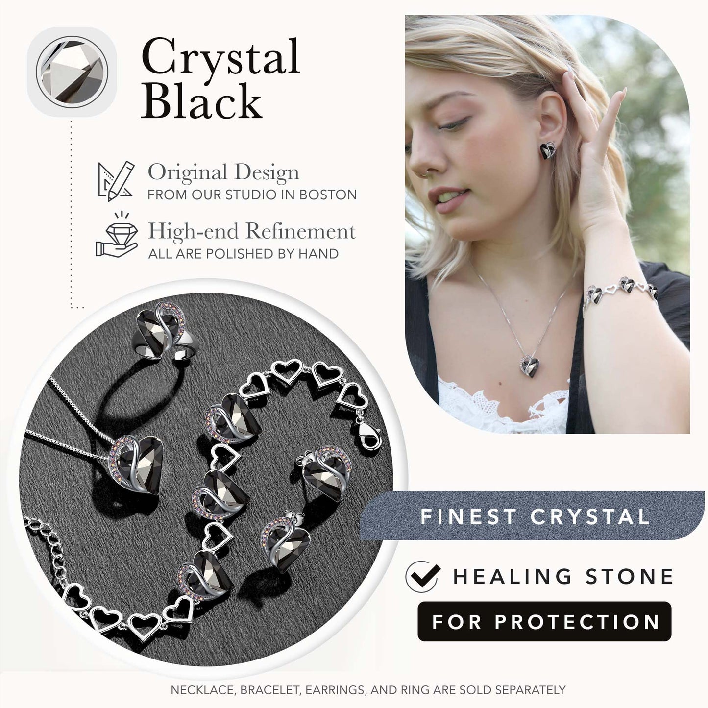 Urban Thread Infinity Love Heart Link Bracelets, Birthstone or Healing Stone Crystal Bracelet for Women, Silver Tone Jewelry Gifts for Her, 7-inch Chain and 2-inch Extender
