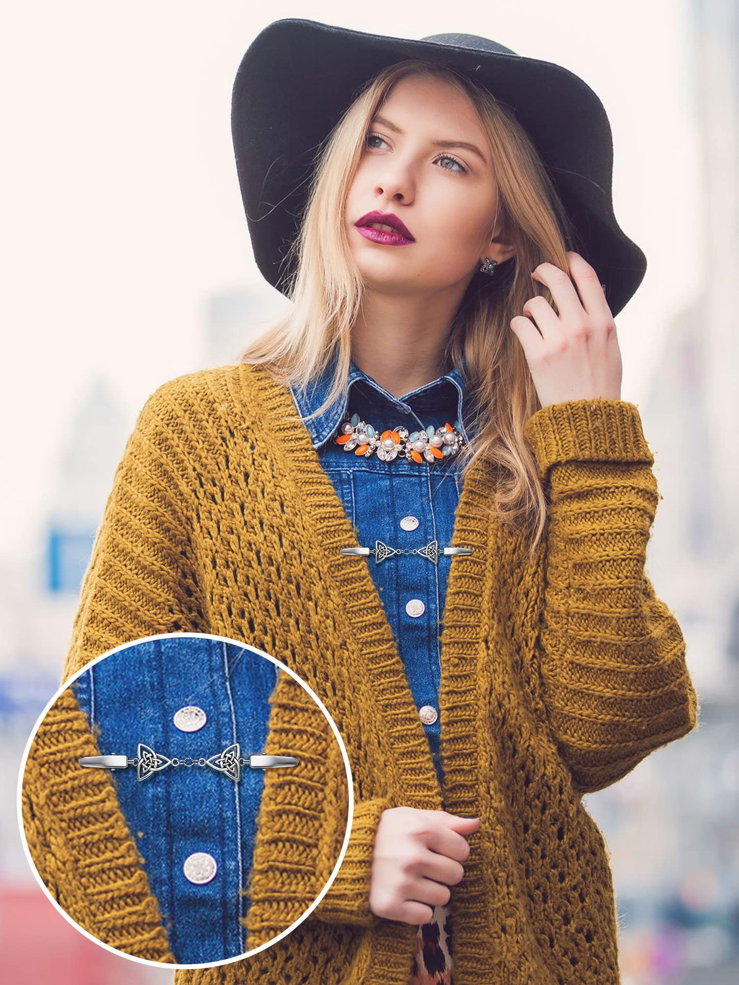 4 Pieces Vintage Sweater Shawl Clips Retro Cardigan Collar Dress Shirt Brooch Clips for Women Wearing, 4 Styles