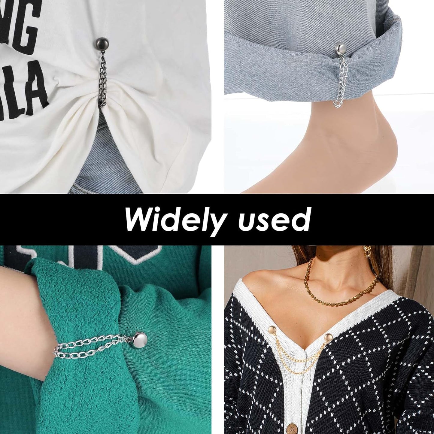 12PCS Metal Clothes Pins with Chain, Multi-Use Clothing Clips for Hijab Scarf, Muslim Dress, Shirt Sleeves & Hem, 4 Colors, Fashion Accessories for Women Sleeve Clips