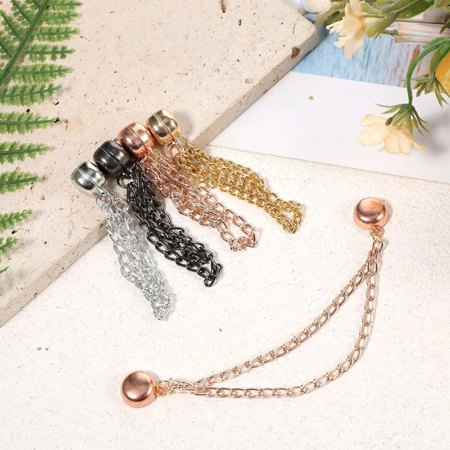 12PCS Metal Clothes Pins with Chain, Multi-Use Clothing Clips for Hijab Scarf, Muslim Dress, Shirt Sleeves & Hem, 4 Colors, Fashion Accessories for Women Sleeve Clips