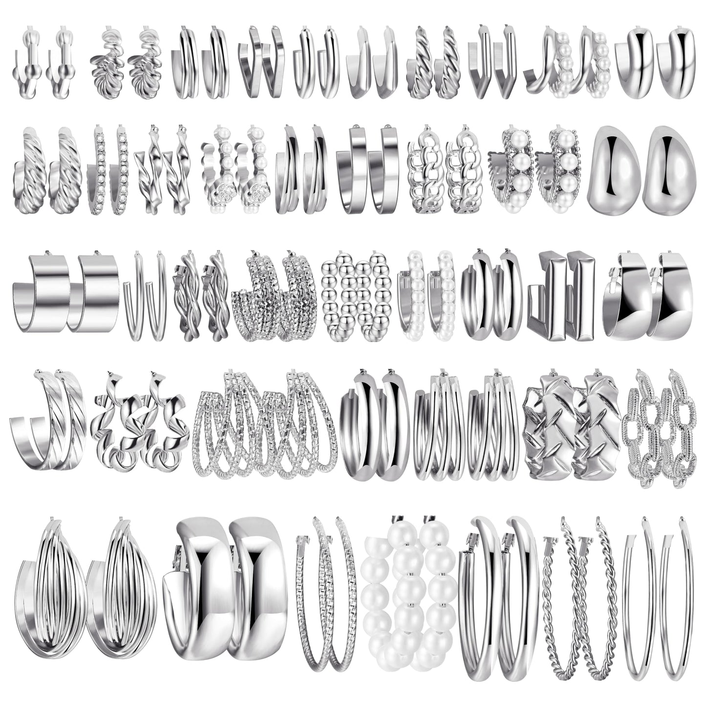 42 Pairs Gold Hoop Earrings Set for Women, Fashion Chunky Pearl Earrings Multipack Twisted Statement Earring Pack, Hypoallergenic Small Big Hoops Earrings for Birthday Party